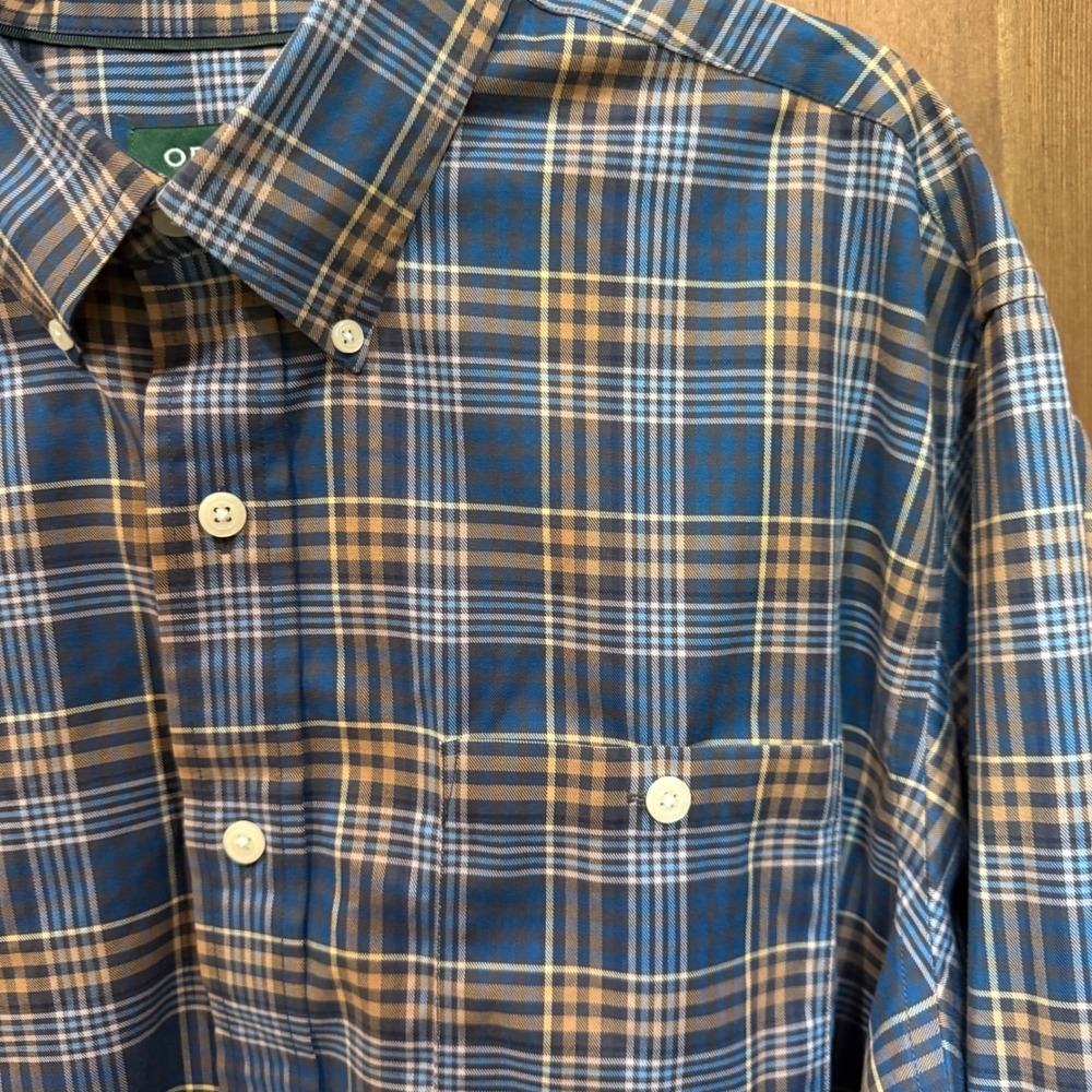 Orvis Mens Blue Tan Plaid Cotton Stretch Long Sleeve Button Down Shirt XL - Picture 3 of 8